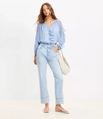 Fresh Cut Cuffed High Rise Straight Jeans Light Wash Indigo