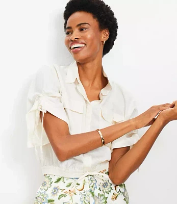 Linen Blend Drawstring Pocket Top