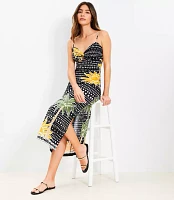 LOFT Beach Palm Linen Cotton Cutout Twist Midi Dress