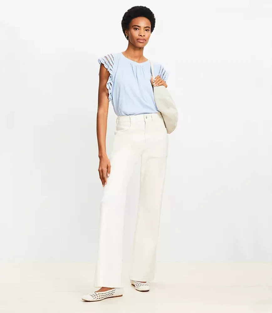 High Rise Relaxed Flare Utility Jeans Ivory