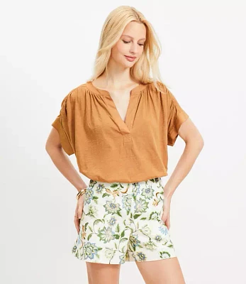 Petite Split Neck Mixed Media Top