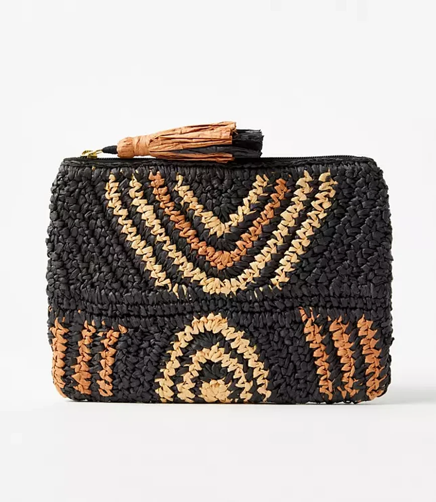Geo Straw Zip Pouch