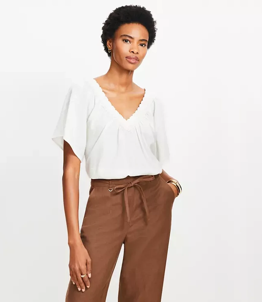 Lace Trim V-Neck Blouse