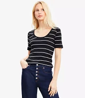 Petite Stripe Ribbed Scoop Neck Tee