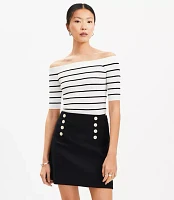 Petite Stripe Ribbed Off The Shoulder Sweater