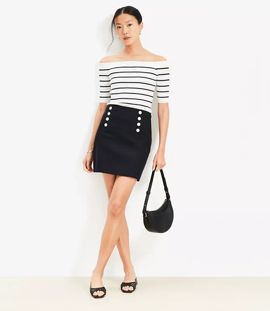 Petite Stripe Ribbed Off The Shoulder Sweater