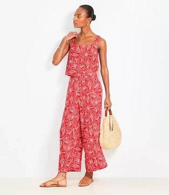LOFT Beach Seaside Smocked Wide Leg Crop Pants