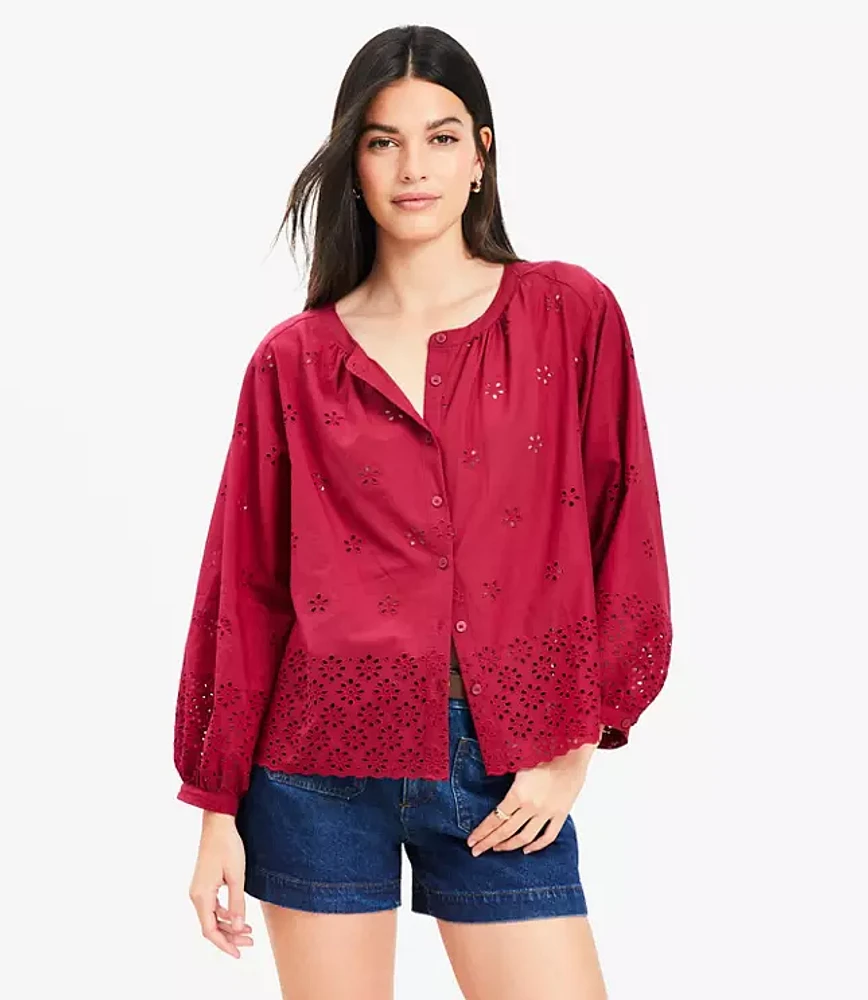 Petite Eyelet Blouson Sleeve Blouse