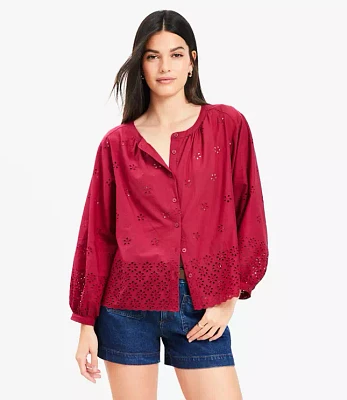 Petite Eyelet Blouson Sleeve Blouse