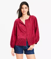 Petite Eyelet Blouson Sleeve Blouse