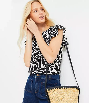 Petite Fern Mixed Media Flutter Sleeve Top