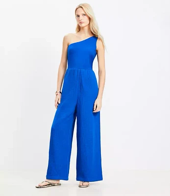 LOFT Beach Triple Cloth Mixed Media One Shoulder Jumpsuit