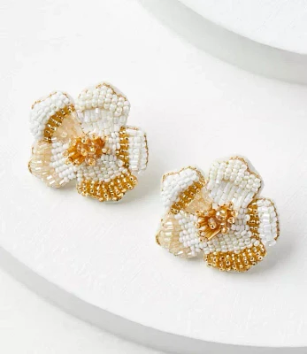 Beaded Flower Statement Stud Earrings