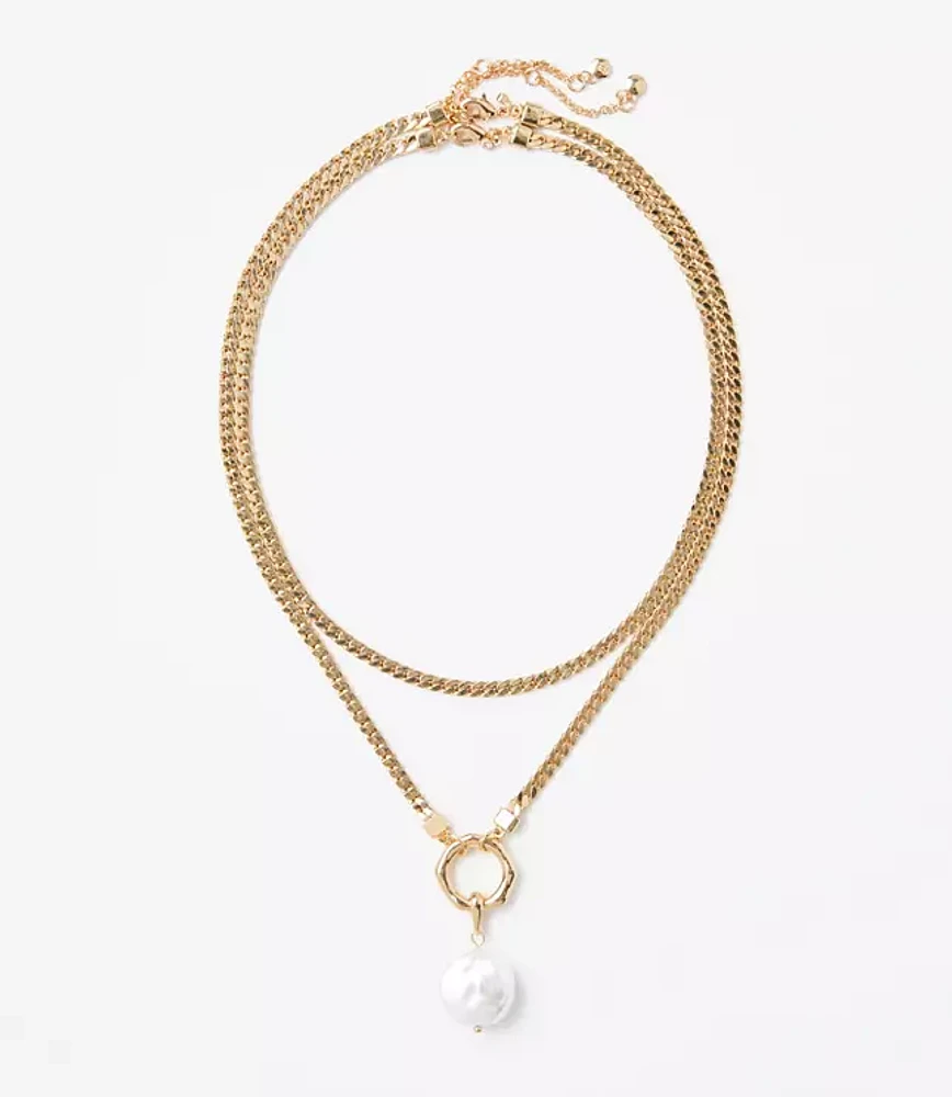 Pearlized Herringbone Layered Pendant Necklace Set