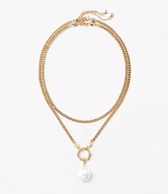 Pearlized Herringbone Layered Pendant Necklace Set