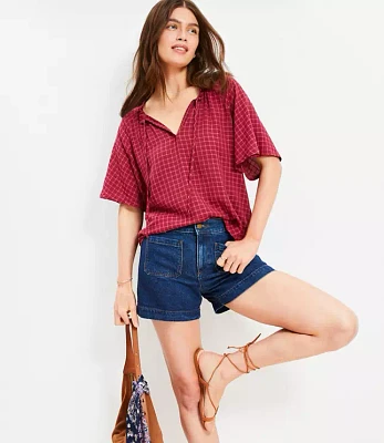 Plaid Tie Neck Blouse