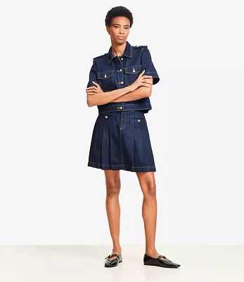 Tall Pleated Denim Mini Skirt Classic Rinse Wash
