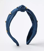Embellished Denim Knot Headband