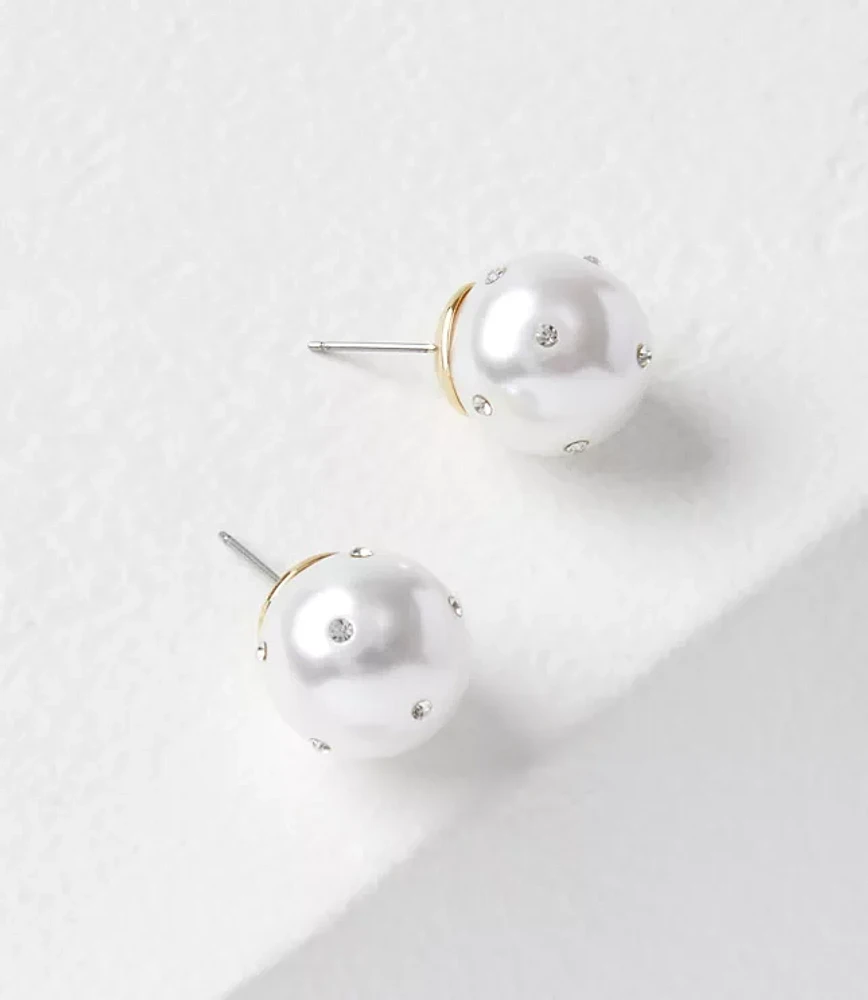 Mother Of Pearl Crystal Stud Earrings