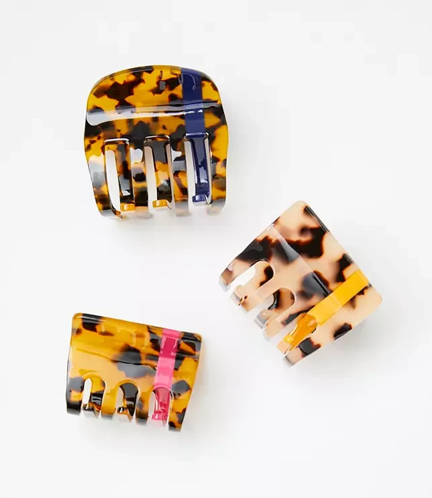 Striped Tortoiseshell Print Claw Hair Clip Set