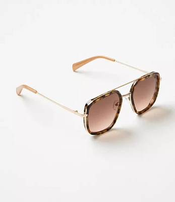 Tortoiseshell Print Edge Aviator Sunglasses