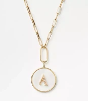 Pave Mother Of Pearl Initial Coin Necklace