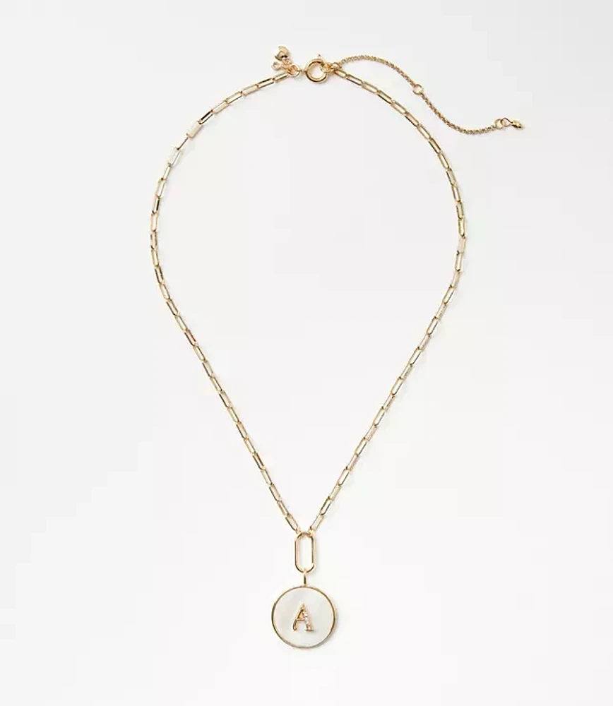 Pave Mother Of Pearl Initial Coin Necklace