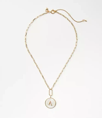 Pave Mother Of Pearl Initial Coin Necklace