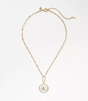 Pave Mother Of Pearl Initial Coin Necklace