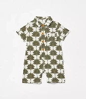Posh Peanut X LOFT Palm Short Sleeve Collared Henley Romper