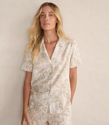 Haven Well Within Organic Cotton Linen Serene Botanicals Short Sleeve Sleep Top