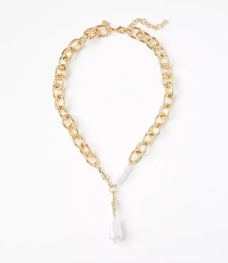 Pearlized Chunky Chain Link Y Necklace