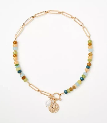 Pearlized Coin Beaded Toggle Necklace