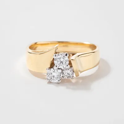 Three-Stone Diamond Cluster Ribbon Ring 10K Yellow and White Gold (