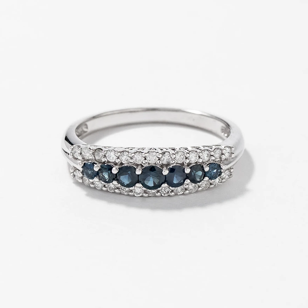 Sapphire and Diamond Band 10K White Gold