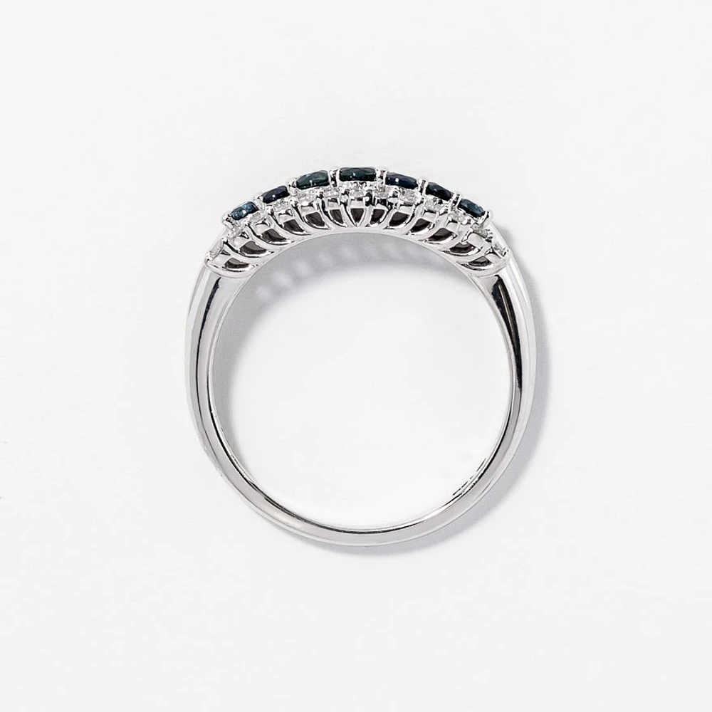 Sapphire and Diamond Band 10K White Gold