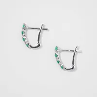 Emerald and Diamond Claw-Set J-Hoop Earrings in 10/14K White Gold