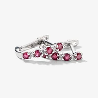 Ruby and Diamond Claw-Set J-Hoop Earrings in 10/14K White Gold