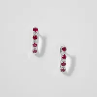 Ruby and Diamond Claw-Set J-Hoop Earrings in 10/14K White Gold