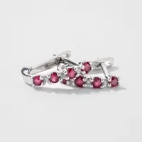 Ruby and Diamond Claw-Set J-Hoop Earrings in 10/14K White Gold