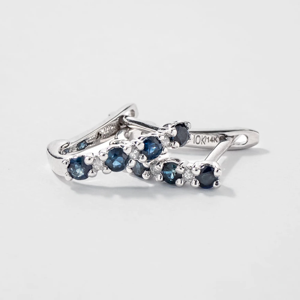 Sapphire and Diamond Claw-Set J-Hoop Earrings in 10/14K White Gold