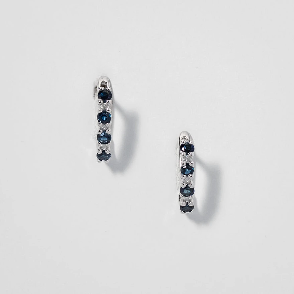 Sapphire and Diamond Claw-Set J-Hoop Earrings in 10/14K White Gold