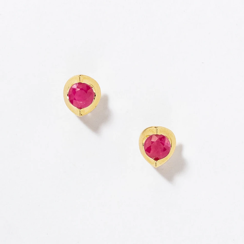 Ruby Stud Earrings in 10K Yellow Gold