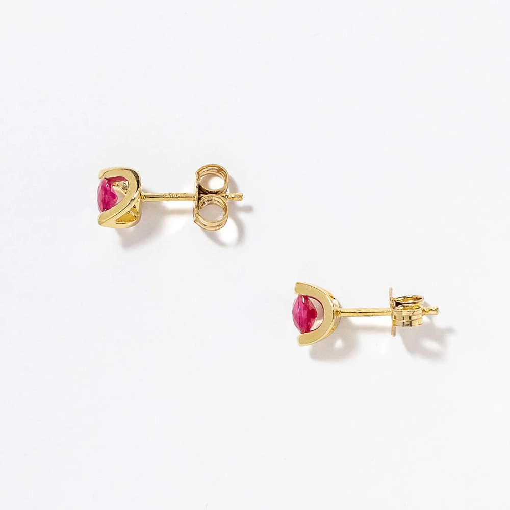 Ruby Stud Earrings in 10K Yellow Gold