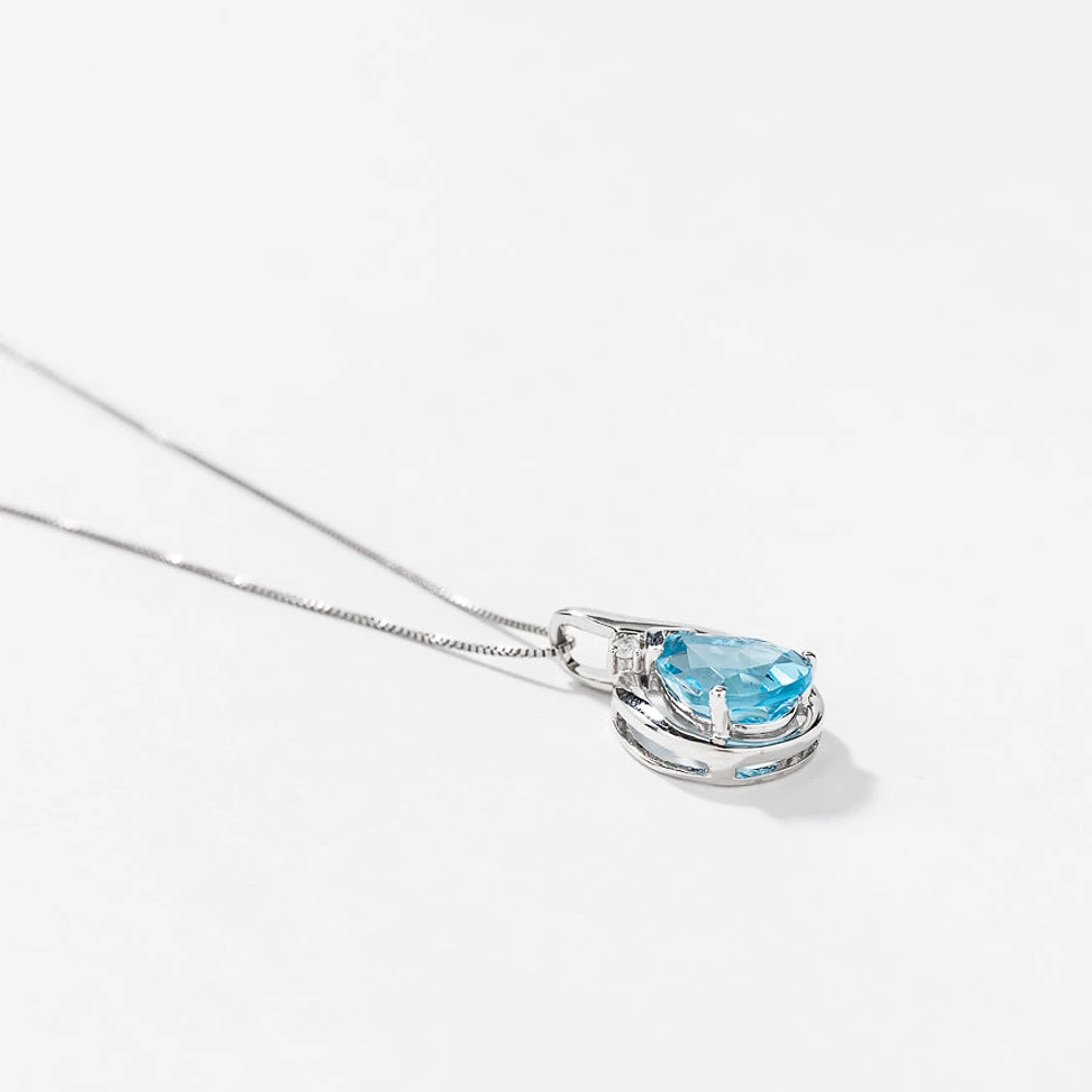 Diamond and Blue Topaz Pendant in 10K White Gold