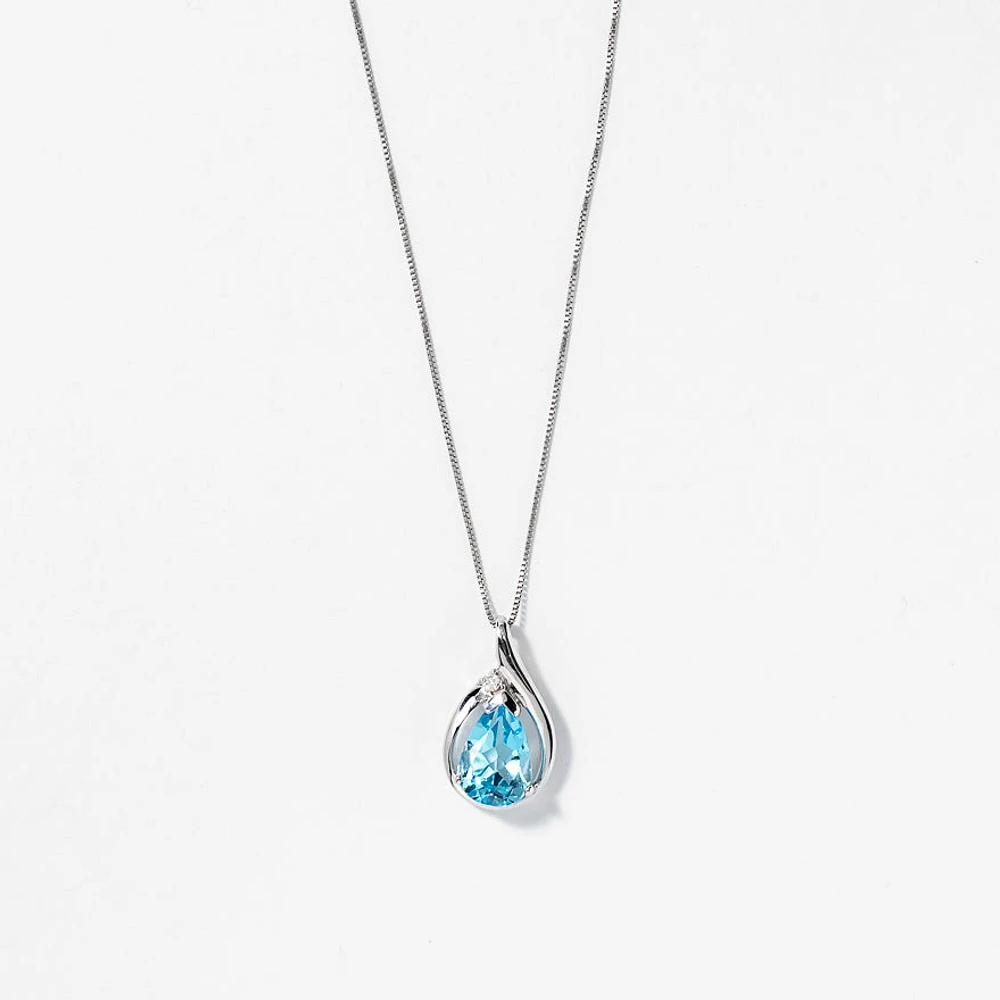 Diamond and Blue Topaz Pendant in 10K White Gold