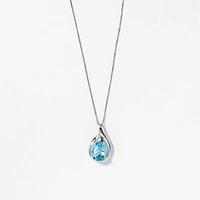 Diamond and Blue Topaz Pendant in 10K White Gold