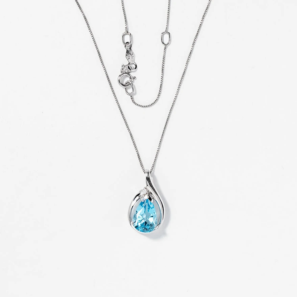 Diamond and Blue Topaz Pendant in 10K White Gold