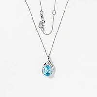 Diamond and Blue Topaz Pendant in 10K White Gold
