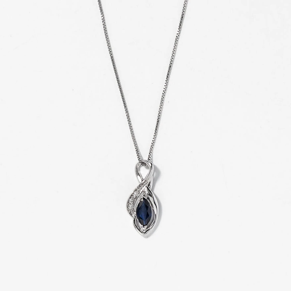 Marquise Sapphire Pendant in 10K White Gold